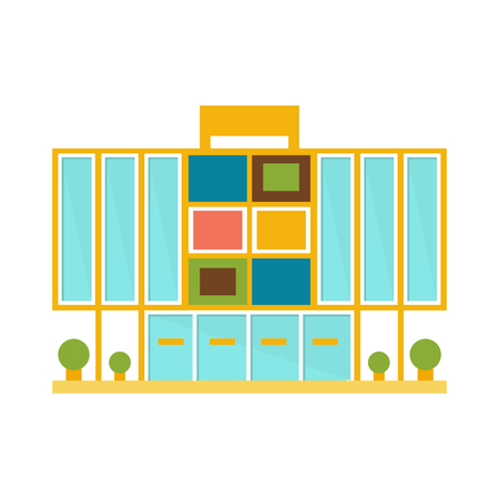 Weird Minimalistic Colorful Shopping Mall Modern Building Exterior Design Project Template Isolated Flat Illustrationのイラスト素材