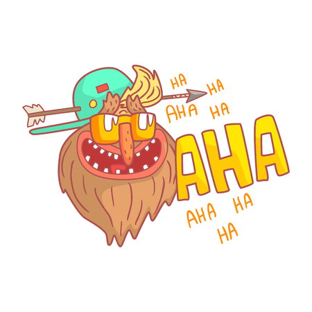 Crazy mature punk rocker with arrow in his head, colorful cartoon illustration.のイラスト素材