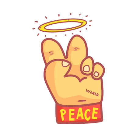 Hand hands, showing victory sign wearing wristband.のイラスト素材