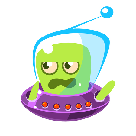 Irritated and annoyed green allien, cute cartoon monster. Colorful vector Illustrationのイラスト素材