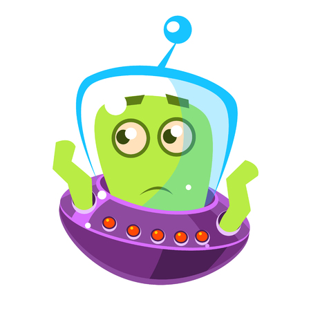 Embarrassed green alien, cute cartoon monster. Colorful vector characterのイラスト素材