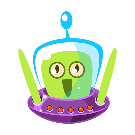 Surprised green alien, cute cartoon monster. Colorful vector characterのイラスト素材