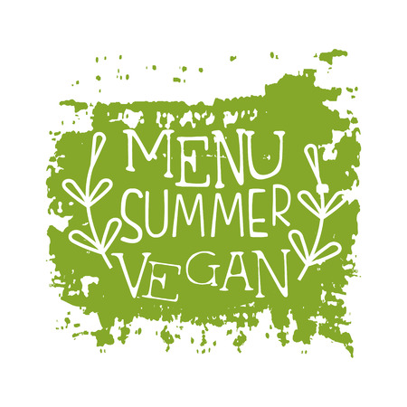Menu summer vegan green label, vector illustrationのイラスト素材