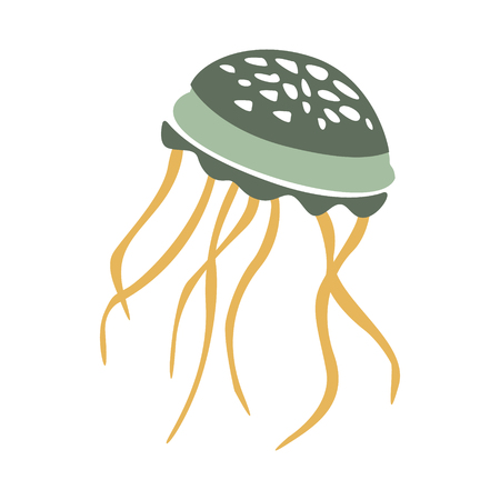 Floating Jellyfish, Part Of Mediterranean Sea Marine Animals And Reef Life Illustrations Series. Aquarium Element Isolated Stylized Icon, Underwater Inhabitant Artistic Sticker.のイラスト素材
