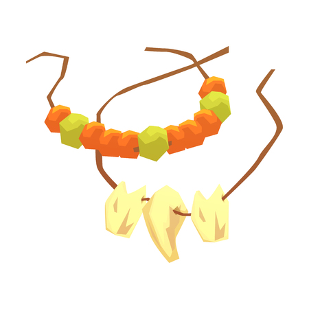 Primitive necklaces made of animal teeth and gemstones, colorful vector illustrationのイラスト素材