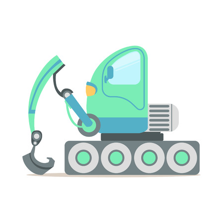 Green excavator truck, construction machinery equipment colorful cartoon vector Illustration isolated on a white backgroundのイラスト素材
