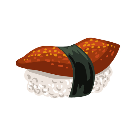 Japanese nigiri sushi. Colorful cartoon illustrationのイラスト素材