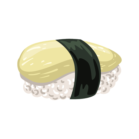 Tamagoyaki nigiri sushi, traditional Japanese cuisine. Colorful cartoon illustrationのイラスト素材