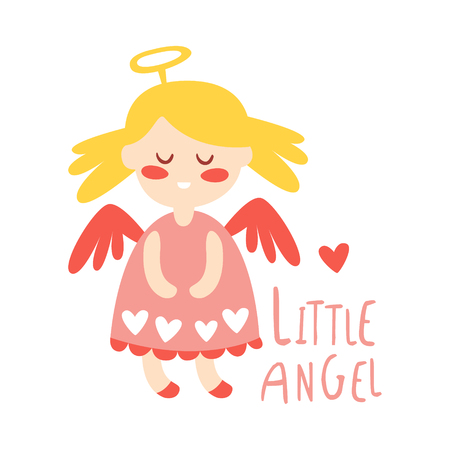 Little baby girl angel. Colorful hand drawn vector Illustration isolated on a white backgroundのイラスト素材