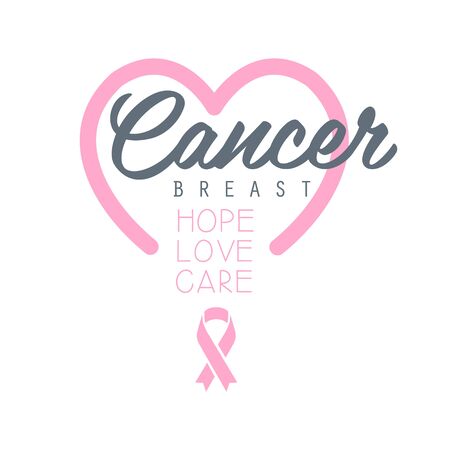 Breast cancer, hope, love, care label with heart. Vector illustration in pink colorsのイラスト素材