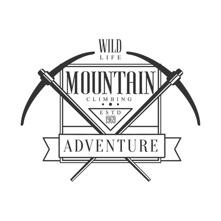 Mountain climbing adventure, wild life. Mountain hiking, exploration labelのイラスト素材