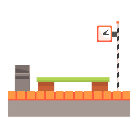 Railway station, railroad passenger transportation. Colorful cartoon illustrationのイラスト素材