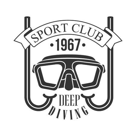 Sport club deep diving 1967 vintage. Black and white vector Illustration for diver school or club emblem, elements for badge, print, tattoo, labelのイラスト素材