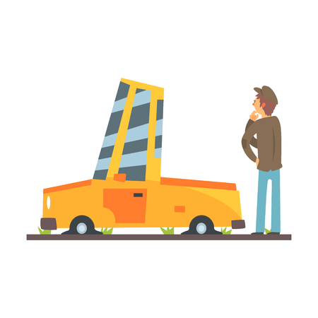 Car flat tires, car accident colorful character vector Illustration isolated on a white backgroundのイラスト素材