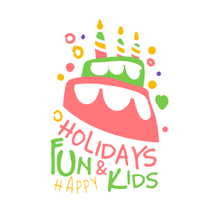Holidays fun and kids promo sign. Childrens party colorful hand drawn vector Illustrationのイラスト素材