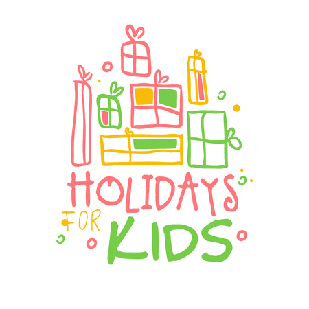 Holidays kids promo sign. Childrens party colorful hand drawn vector Illustrationのイラスト素材