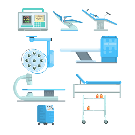 Modern medical and examination equipment set of vector Illustrations isolated on a white backgroundのイラスト素材