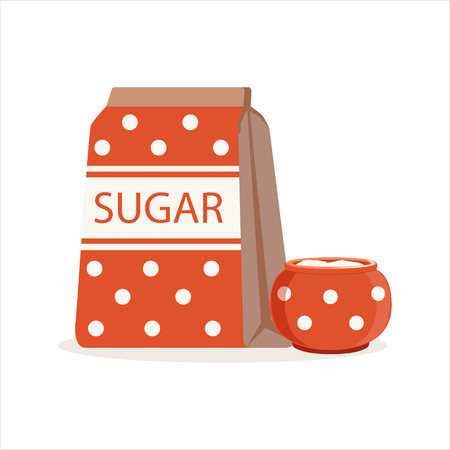 Red dotted pack of sugar and sugar bowl vector Illustrationのイラスト素材