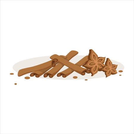 Cinnamon sticks and stars of anise baking ingredients vector Illustrationのイラスト素材
