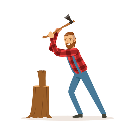 Lumberjack chopping wood with an axe colorful character vector Illustrationのイラスト素材