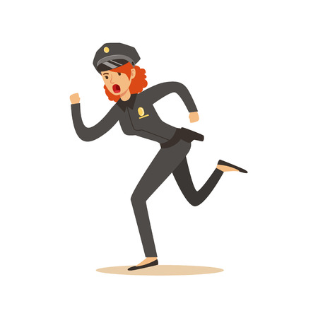Police women officer running character vector Illustrationのイラスト素材