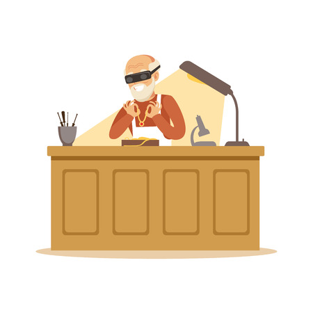 Senior man making jewelry in workshop, craft hobby or profession colorful character vector Illustrationのイラスト素材