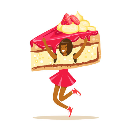 Smiling woman wearing cake costume, puppets food vector Illustrationのイラスト素材