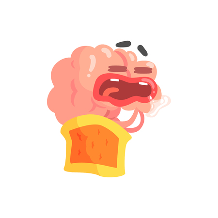 Humanized cartoon brain character sleeping and drooling, intellect human organ vector Illustration isolated on a white backgroundのイラスト素材