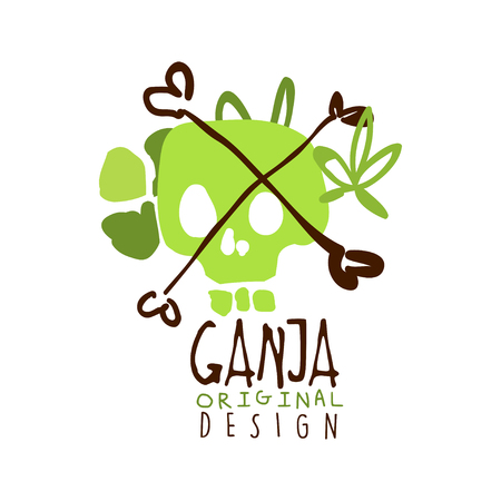 Ganja label original design, logo graphic template hand drawn vector Illustrationのイラスト素材