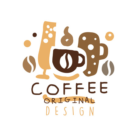 Coffee label original design, hand drawn vector Illustrationのイラスト素材