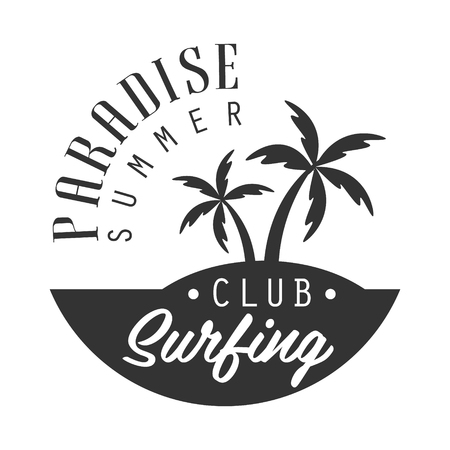 Paradise summer, surfing club logo template, black and white vector Illustrationのイラスト素材