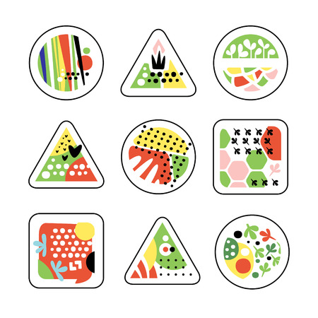 Abstract geometric textures in a triangle, square and circle, trendy colors and shapesのイラスト素材