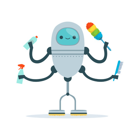 Multi armed housemaid android character cleaner vector Illustrationのイラスト素材