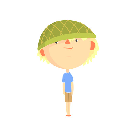 Funny ?artoon boy in green hat, colorful character vector Illustrationのイラスト素材