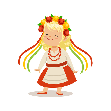 Blonde girl wearing national costume of Ukraine, colorful character vector Illustrationのイラスト素材