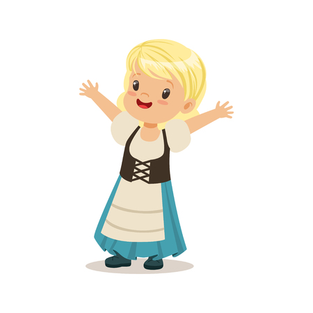 Cute girl wearing blue skirt and corset, national costume of Germany colorful character vector Illustrationのイラスト素材
