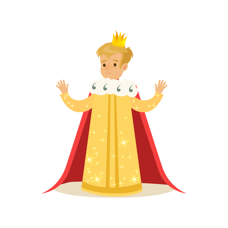 Cute little blonde boy wearing a king costume, fairytale costume for party or holiday vector Illustrationのイラスト素材