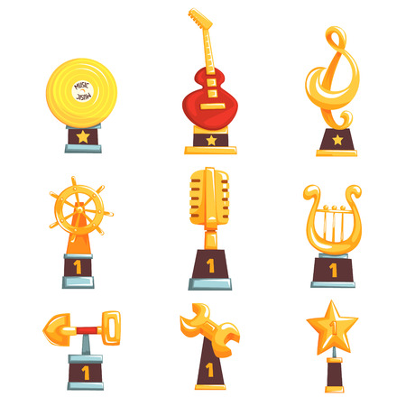 Golden trophy cups, awards and achievements setのイラスト素材