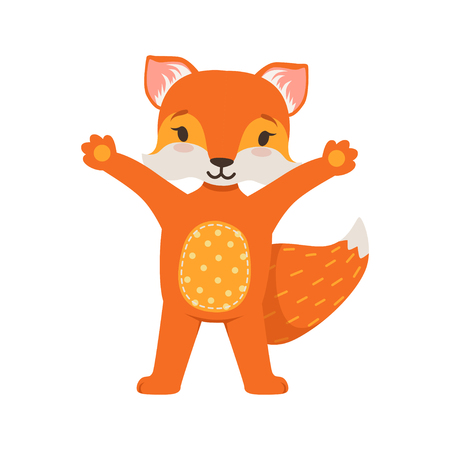 Cute orange fox character standing with hands up, funny cartoon forest animal posing vector Illustrationのイラスト素材