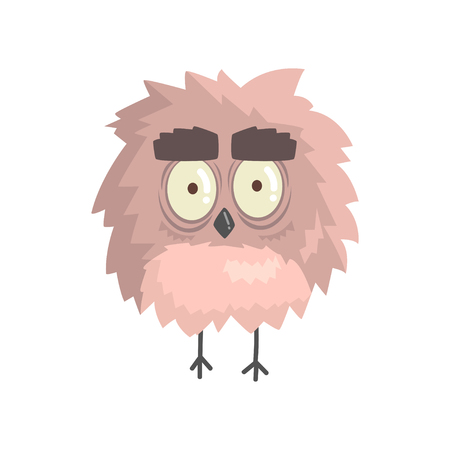 Cute little funny fluffy owlet bird standing character vector Illustrationのイラスト素材