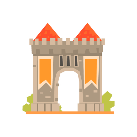 Medieval gate and two guard towers, ancient architecture building vector Illustrationのイラスト素材