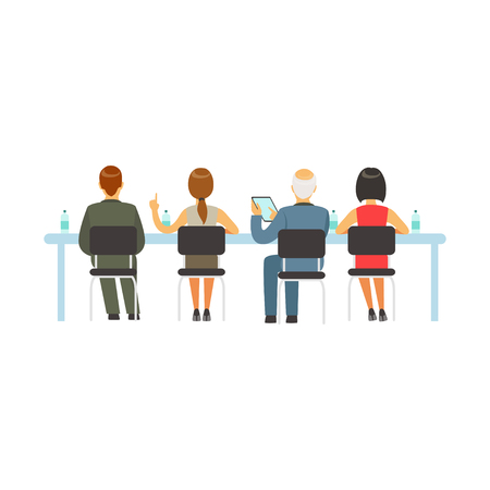 Business people attending and listening at conference, seminar, lecture or training vector Illustrationのイラスト素材