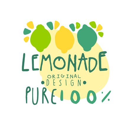 Pure lemonade 100 percent logo template original design, colorful hand drawn vector Illustrationのイラスト素材