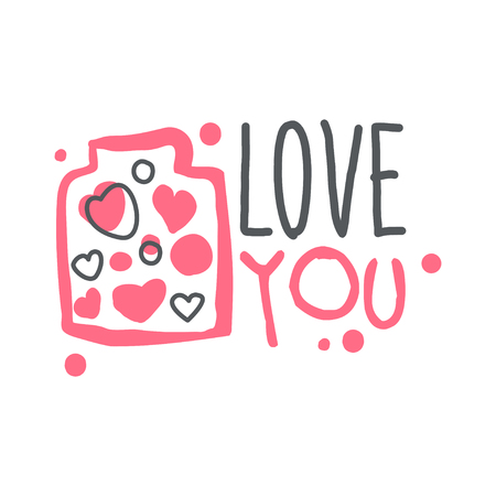 Love you logo template, colorful hand drawn vector Illustrationのイラスト素材