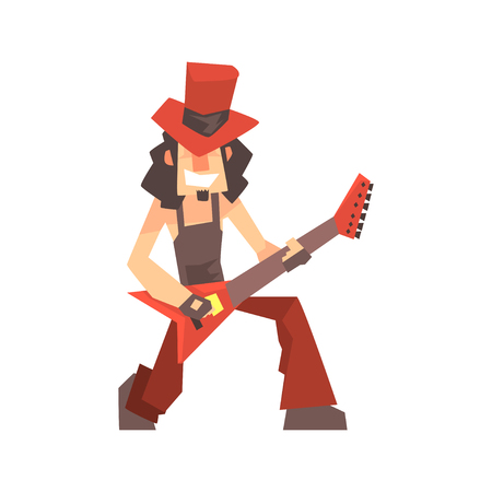 Rock musician man character playing guitar cartoon vector Illustration on a white backgroundのイラスト素材