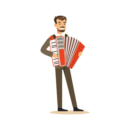 Male musician wearing a classic suit playing accordion vector Illustrationのイラスト素材