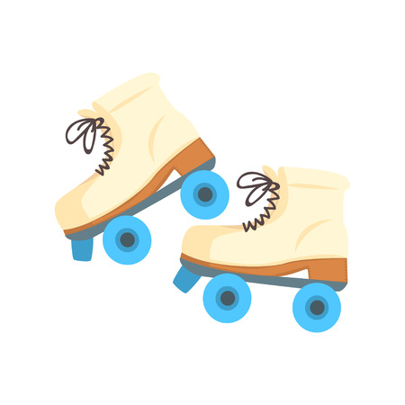 White roller blades with blue wheels cartoon vector Illustrationのイラスト素材