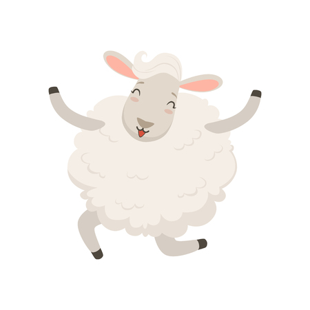 Cute happy white sheep illustration.のイラスト素材