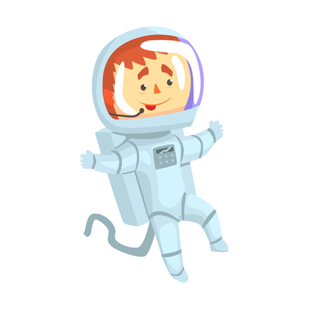 Male cosmonaut or astronaut in a white space suit cartoon vector Illustrationのイラスト素材