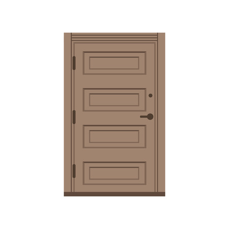Classic wooden entrance door, closed brown elegant door vector illustrationのイラスト素材
